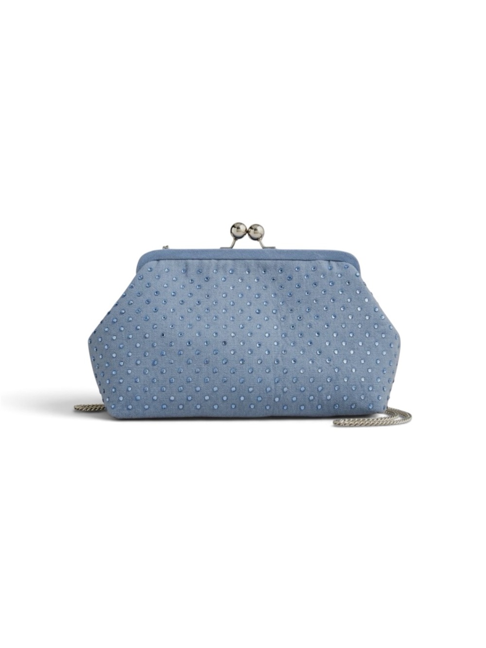 J. Crew Light Blue Beaded Kiss-Lock Frame Clutch with Chain
